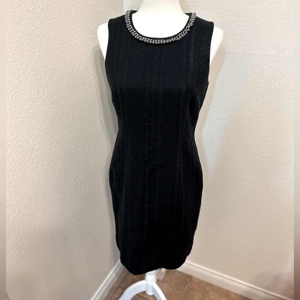 Karl Lagerfeld Black Sheath Dress- Classic Chain/Pearl Neck